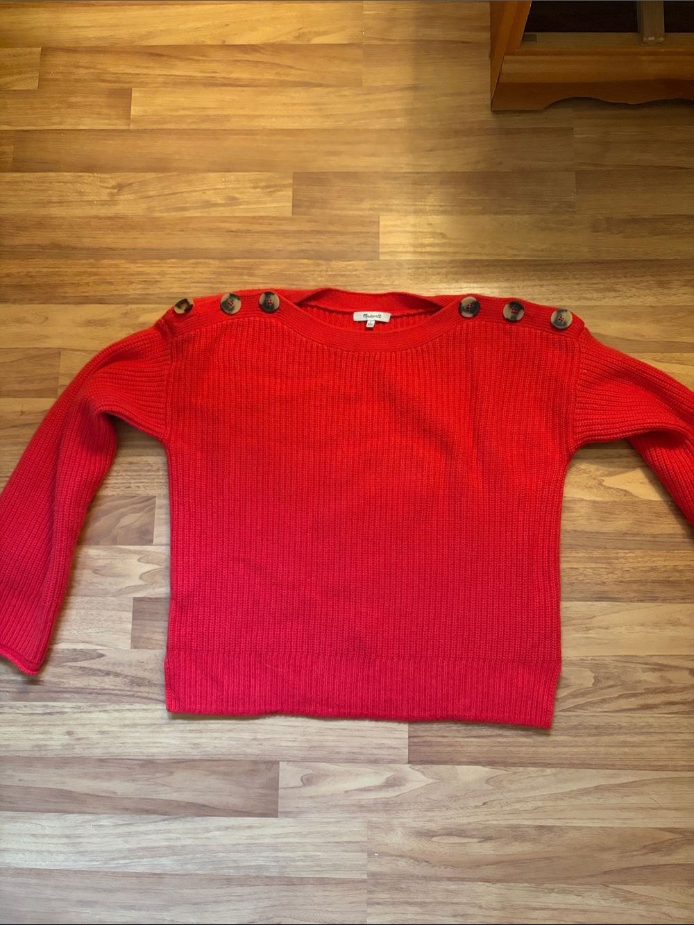Madewell Red Crewneck Sweater with Shoulder Buttons